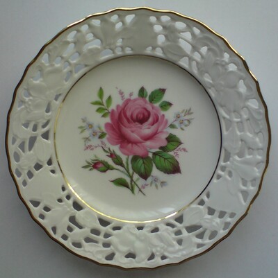 Teller mit Goldrand - Motiv Rose.